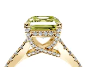 Solitaire Engagement Ring Setting for Fancy Yellow Asscher Cut Center with Widening Pave Band and Claw Prong Head in Yellow Gold