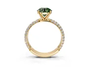 Solitaire Engagement Ring Setting for Fancy Green Round Cut Center with Domed Multi-Row Pave Band and Prong Head in Yellow Gold