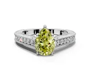 Solitaire Engagement Ring Setting for Fancy Yellow Pear-Shaped Center with Engraved Pave Band and Prong Head in Sterling Silver