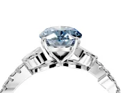 Leaf Motif Engagement Ring Setting for Fancy Blue Oval Center with Pave Band and Prong Head in Platinum