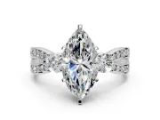 3 Stone Engagement Ring Setting for Marquise Center with Pave Twist Band and Prong Head in Platinum