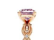 Solitaire Engagement Ring Setting for Fancy Pink Princess Cut Center with Marquise Panel Band and Prong Head in Rose Gold