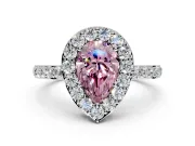 Halo Engagement Ring Setting for Fancy Pink Pear-Shaped Center with Heart-Shaped Openwork, Pave Band and Prong Head in Platinum