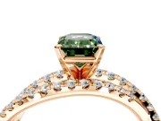 Solitaire Engagement Ring Setting for Fancy Green Emerald Cut Center with Woven 3-Strand Pave Band and Prong Head in Rose Gold