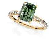 Solitaire Engagement Ring Setting for Fancy Green Emerald Cut Center with Fine Pave Band and Prong Head in Yellow Gold