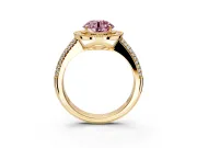 Milgrain Halo Engagement Ring Setting for Fancy Pink Round Cut Center with Three-Sided Pave Band and Prong Head in Yellow Gold
