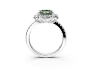 Floral Halo Engagement Ring Setting for Fancy Green Princess Cut Center with Pave Accents and Prong Head in White Gold