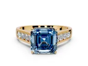 Solitaire Engagement Ring Setting for Fancy Blue Asscher Cut Center with Round Cut Channel Band and Prong Head in Yellow Gold