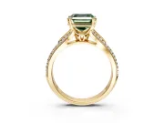 Solitaire Engagement Ring Setting for Fancy Green Asscher Cut Center with Pave Rail Split Shank and Prong Head in Yellow Gold