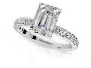 Solitaire Engagement Ring Setting for Emerald Cut Center with Round Cut Pave Band and Prong Head in Platinum