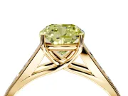 Solitaire Engagement Ring Setting for Fancy Yellow Cushion Cut Center with Round Cut Channel Band and Prong Head in Yellow Gold
