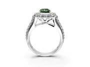 Large Accent Halo Engagement Ring Setting for Fancy Green Radiant Cut Center with Pave Split Shank and Prong Head in White Gold