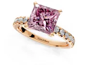 Solitaire Engagement Ring Setting for Fancy Pink Princess Cut Center with Large Accents and Prong Head in Rose Gold