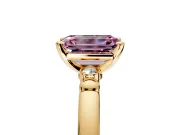 Solitaire Engagement Ring Setting for Fancy Pink Emerald Cut Center with Beaded Shoulders and Prong Head in Yellow Gold
