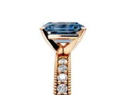 Milgrain Pave Engagement Ring Setting for Fancy Blue Emerald Cut Center with Accent Band and Prong Head in Rose Gold