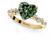 Cluster Engagement Ring Setting for Fancy Green Heart-Shaped Center with Round Cut Accent Band and Prong Head in Yellow Gold