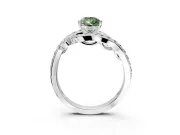 Solitaire Engagement Ring Setting for Fancy Green Pear-Shaped Center with Pave Bypass Twist Band and Prong Head in Platinum