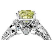 Solitaire Engagement Ring Setting for Fancy Yellow Cushion Cut Center with Filigree Accent Basket and Prong Head in White Gold