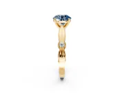 Solitaire Engagement Ring Setting for Fancy Blue Round Cut Center with Carved Leaf Shoulders and Prong Head in Yellow Gold