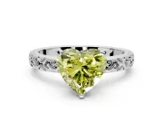 Solitaire Engagement Ring Setting for Fancy Yellow Heart-Shaped Center with Scrollwork Band and Prong Head in Platinum