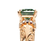 Solitaire Engagement Ring Setting for Fancy Green Princess Cut Center with Filigree Accent Basket and Prong Head in Rose Gold