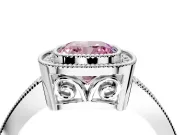 Halo Engagement Ring Setting for Fancy Pink Cushion Cut Center with Milgrain Halo, Pave Band and Prong Head in Platinum