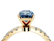 Open Basket Engagement Ring Setting for Fancy Blue Emerald Cut Center with Pave Band and Prong Head in Yellow Gold
