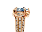 Solitaire Engagement Ring Setting for Fancy Blue Pear-Shaped Center with Accented Split Shank and Prong Head in Rose Gold