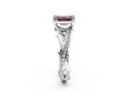 Solitaire Engagement Ring Setting for Fancy Pink Emerald Cut Center with Pave and Plain Crossover Band and Prong Head in White Gold