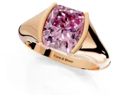Tension Engagement Ring Setting for Fancy Pink Radiant Cut Center with Wide Tapered Band and Tension Head in Rose Gold