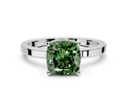 Hidden Halo Engagement Ring Setting for Fancy Green Cushion Cut Center with Wide Flat Plain Band and Prong Head in Platinum