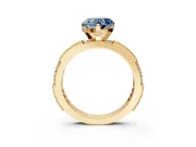 Solitaire Engagement Ring Setting for Fancy Blue Heart-Shaped Center with Milgrain-Edged Pave Band and Prong Head in Yellow Gold