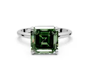 Minimalist Solitaire Engagement Ring Setting for Fancy Green Asscher Cut Center with Thin Band and Prong Head in Sterling Silver