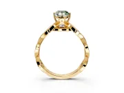 Solitaire Engagement Ring Setting for Fancy Green Pear-Shaped Center with Accented Twist Band and Leaf Prong Head in Yellow Gold