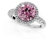 Accent Halo Engagement Ring Setting for Fancy Pink Round Cut Center with Full-Length Pave Band and Prong Head in Sterling Silver