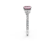 Solitaire Engagement Ring Setting for Fancy Pink Asscher Cut Center with Widening Pave Band and Claw Prong Head in White Gold
