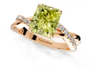 Crossover Engagement Ring Setting for Fancy Yellow Radiant Cut Center with Pave and Plain Strands and Prong Head in Rose Gold