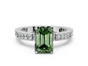 Solitaire Engagement Ring Setting for Fancy Green Emerald Cut Center with Milgrain-Edged Pave Band and Prong Head in Sterling Silver