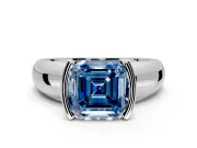 Tension Engagement Ring Setting for Fancy Blue Asscher Cut Center with Wide Flat Band and Tension Head in Sterling Silver