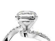 Solitaire Engagement Ring Setting for Asscher Cut Center with Pave Bypass Swirl Band and Prong Head in Sterling Silver