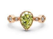 Vintage Station Engagement Ring Setting for Fancy Yellow Pear-Shaped Center with Accents and Prong Head in Rose Gold