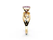 Solitaire Engagement Ring Setting for Fancy Pink Radiant Cut Center with Criss-Cross Accent Band and Prong Head in Yellow Gold