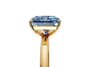 Low-Set Solitaire Engagement Ring Setting for Fancy Blue Radiant Cut Center with Thin Plain Band and Prong Head in Yellow Gold