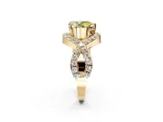 Halo Engagement Ring Setting for Fancy Yellow Pear-Shaped Center with Pave Infinity Twist Band and Prong Head in Yellow Gold