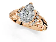 Solitaire Engagement Ring Setting for Pear-Shaped Center with Filigree Accent Basket and Prong Head in Rose Gold
