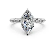 Solitaire Engagement Ring Setting for Marquise Center with Bezel-Dot Beaded Band and Prong Head in White Gold