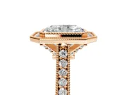 Halo Engagement Ring Setting for Radiant Cut Center with Milgrain Pave Band and Bezel Head in Rose Gold