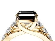 Solitaire Engagement Ring Setting for Fancy Black Asscher Cut Center with Graduated Shared Prongs and Prong Head in Yellow Gold