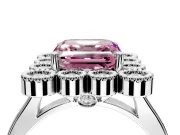 Cluster Halo Engagement Ring Setting for Fancy Pink Asscher Cut Center with Milgrain Bezel Accents and Prong Head in Sterling Silver