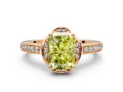Floral Engagement Ring Setting for Fancy Yellow Radiant Cut Center with Four Accent Clusters and Prong Head in Rose Gold
